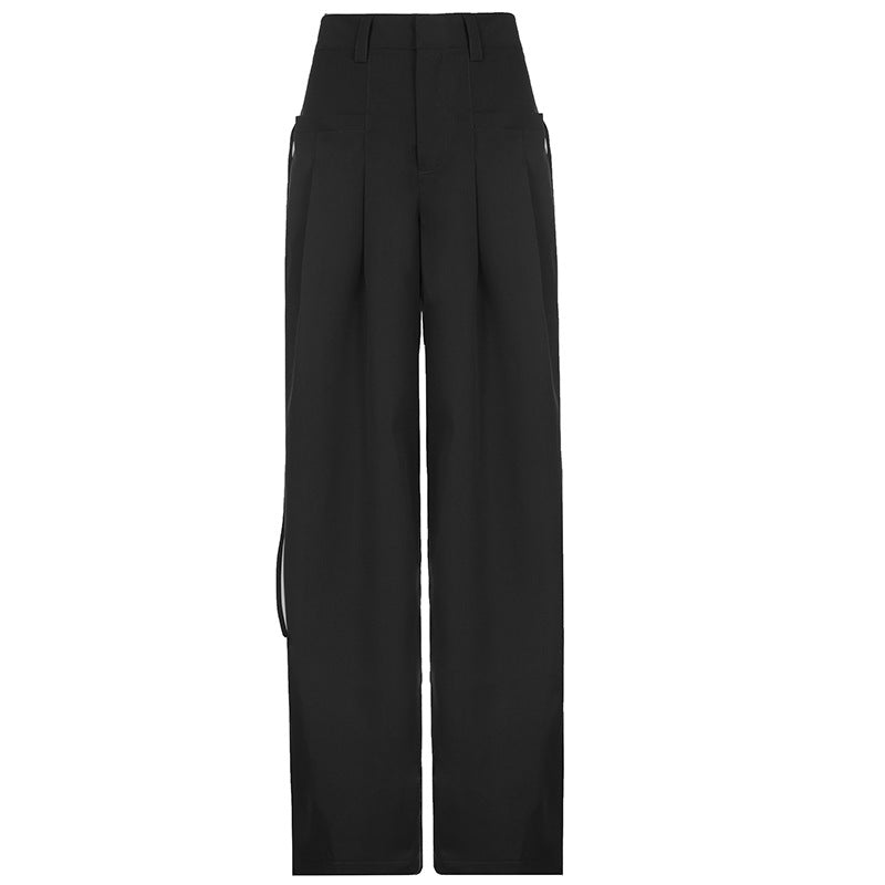 Damen nan hochtaillierte weite Bundfaltenhose mit Cargo‑Details, Gürtelschlaufen und geradem Beinschnitt EB