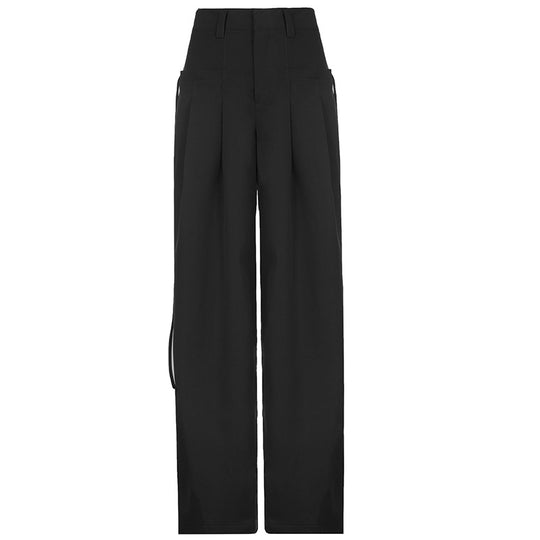 Damen nan hochtaillierte weite Bundfaltenhose mit Cargo‑Details, Gürtelschlaufen und geradem Beinschnitt EB