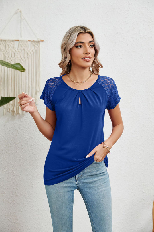 Damen Kurzarm-Bluse mit Spitzenärmeln EB