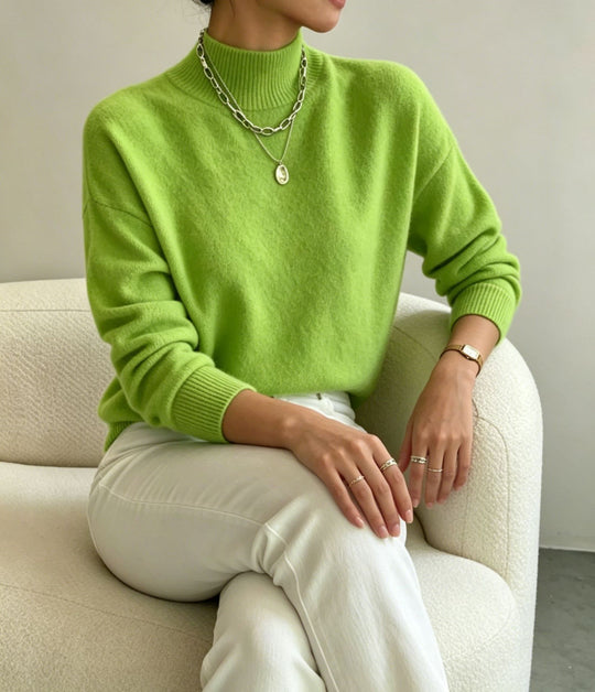 Damen kuscheliger Feinstrickpullover mit Stehkragen und überschnittener Schulter EB