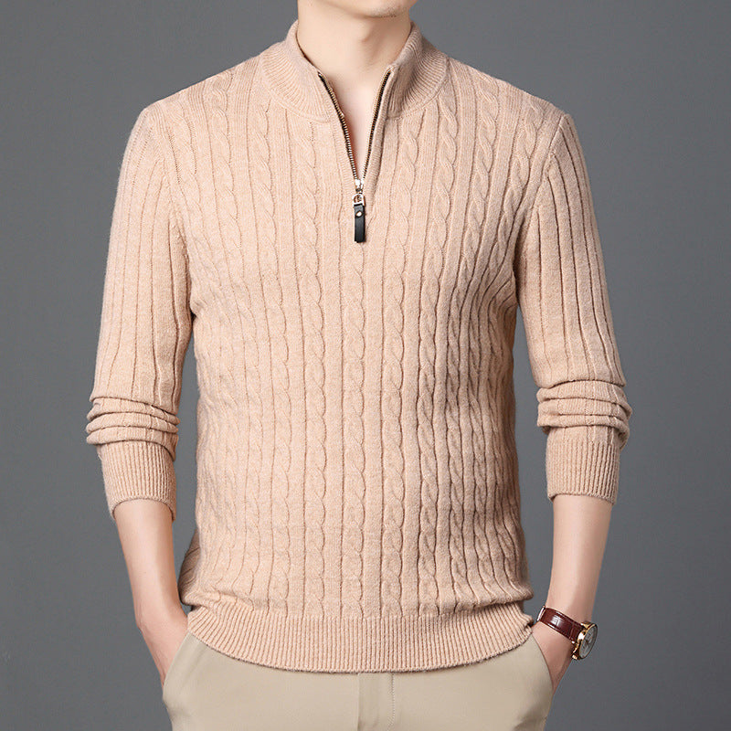 Herren Hochwertiger Strickpullover mit modernem Zipper und Detailstruktur EB