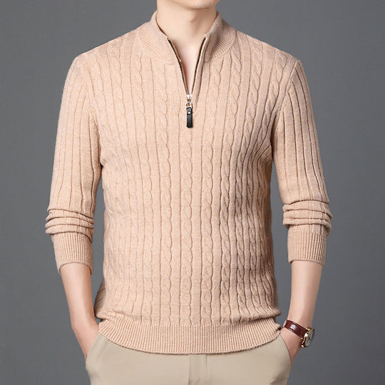 Herren Hochwertiger Strickpullover mit modernem Zipper und Detailstruktur EB