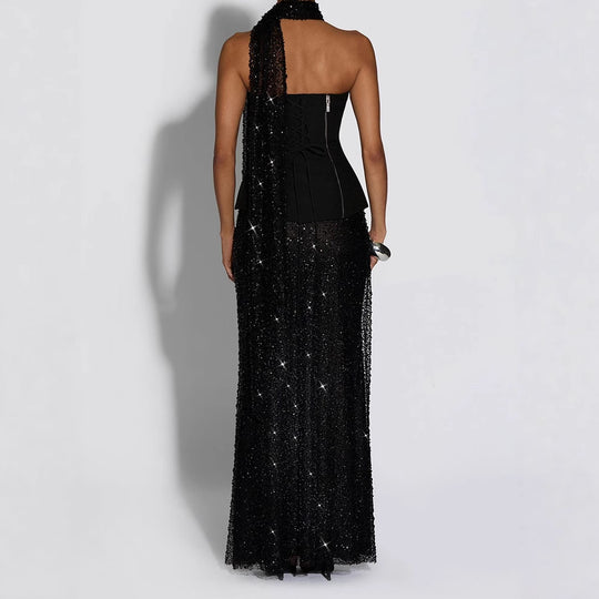 Damen Elegantes Abendkleid mit schimmerndem Oberteil und figurbetontem Rock EB