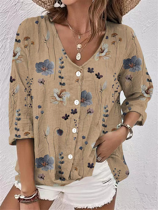 Damen lässige Bluse mit floralem Design und modernen Knopfdetails EB