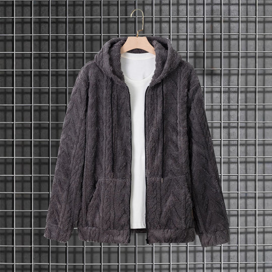 Herren nan kuschelige Kapuzenjacke aus Teddyfleece mit durchgehendem Reißverschluss und Kängurutaschen EB