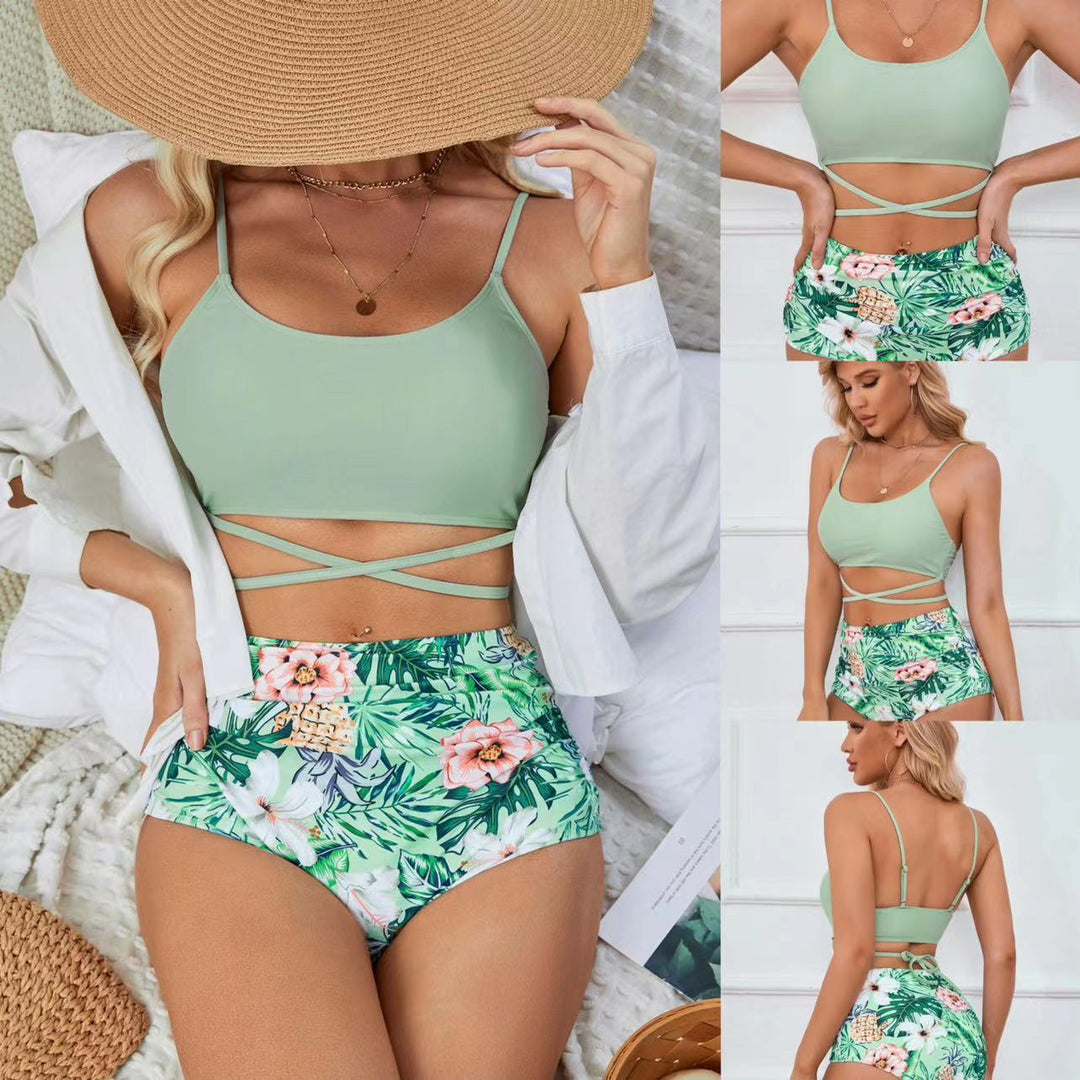 Damen Hochtailliertes Bikini-Set mit kreativem Rückenschnitt EB
