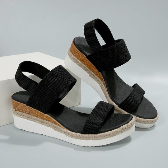 Damen Plateau-Sandalen mit dualem Riemen und entspannter Jute-Optik EB