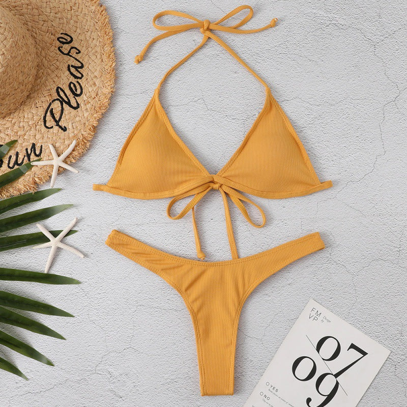 Damen Triangel-Bikini mit geflochtenen Trägern und hohem Beinausschnitt EB