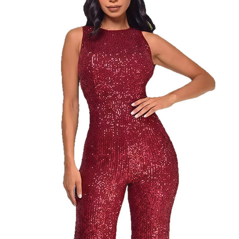 Damen Glamouröses Jumpsuit mit Paillettenbesatz und figurbetonter Silhouette EB