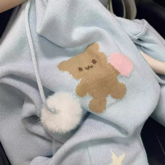 Damen Kapuzenjacke mit verspielten Tiermotiven und Pompoms EB