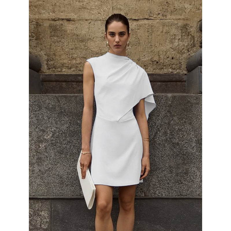 Damen elegantes Wickelkleid mit asymmetrischem Saum und raffinierter Drapierung EB