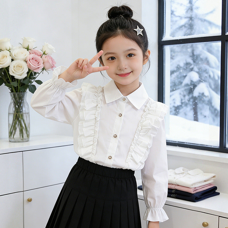 Mädchen Bluse mit Rüschendetails und Knopfverschluss EB