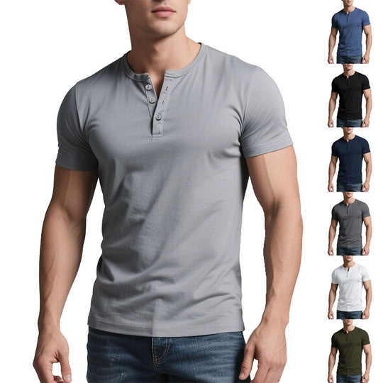 Herren nan kurzes Henley-Shirt mit dezenter Knopfleiste und figurbetontem Schnitt EB
