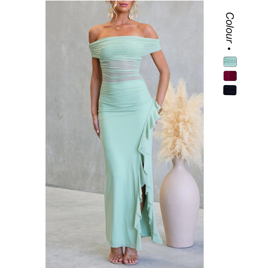 Damen Off-Shoulder Maxikleid mit raffiniertem Schnitt und sexy Schlitz EB