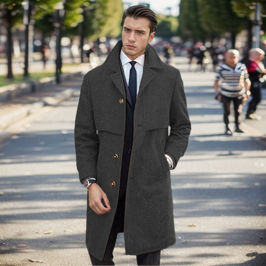 Herren eleganter Wollmantel mit doppelter Knopfleiste und modernem Design EB