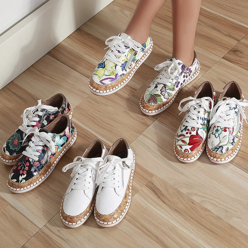 Damen Bequeme Sneakers mit Korksohle und Reißverschluss EB