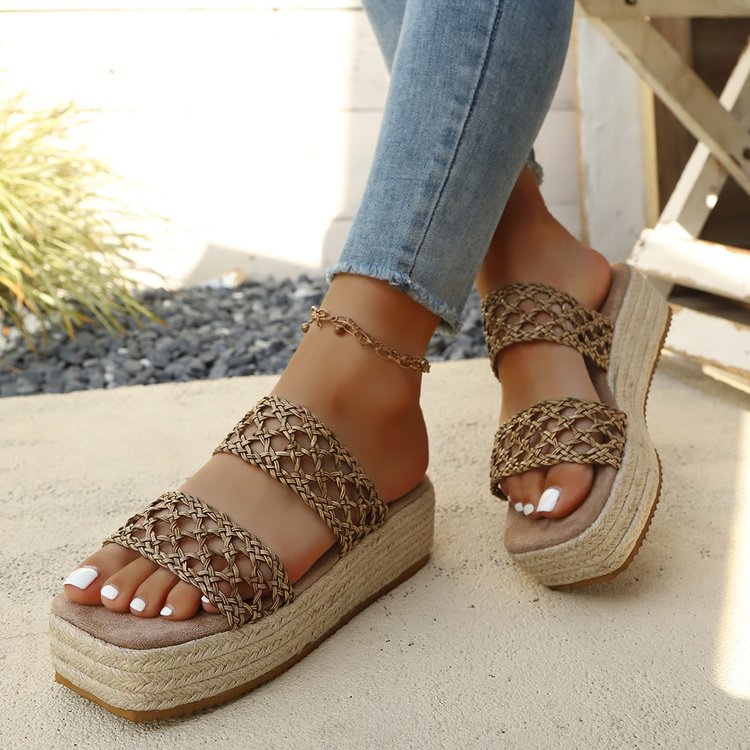 Damen Komfortable und geflochtene Wedge-Sandalen EB