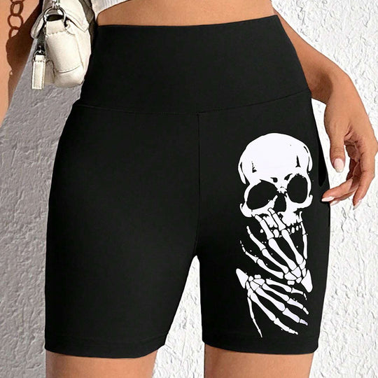 Damen Sportliche Radlerhose mit auffälligem Skelett-Print EB