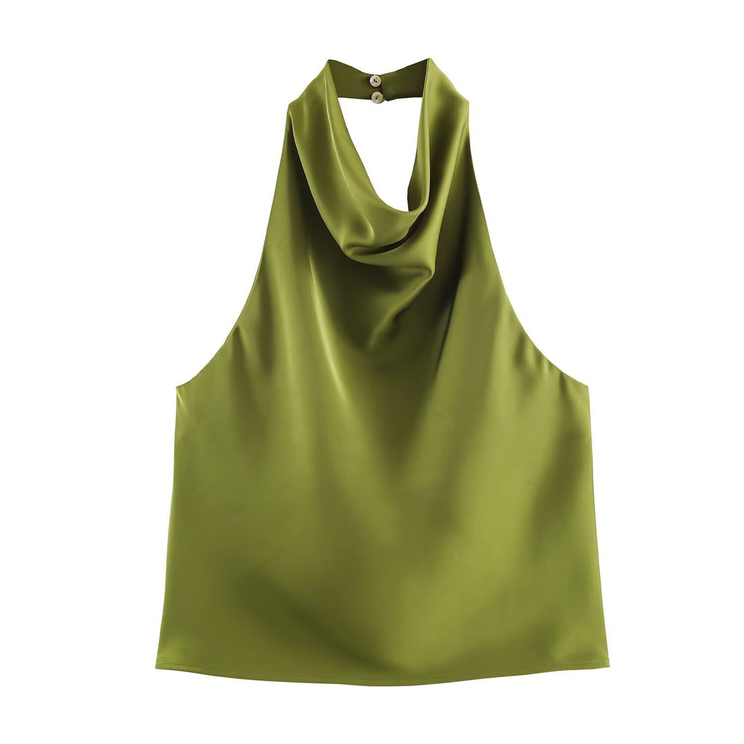 Damen elegantes Haltertop mit fließendem Schnitt und dekorativen Details EB