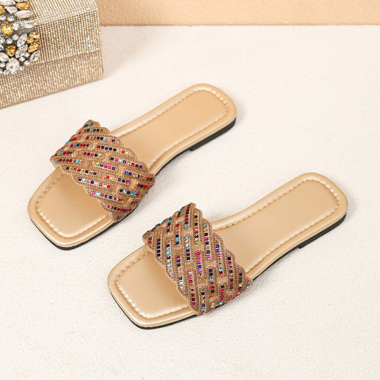 Damen glamouröse Badesandalen mit funkelnder Zierapplikation und komfortablem Fußbett EB
