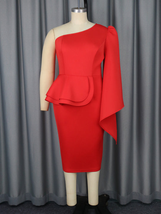 Damen Elegantes Abendkleid mit asymmetrischem Design und Volant EB