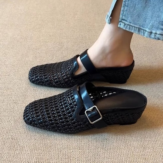 Damen Clogs mit modischem Geflecht und verstellbarem Riemen EB
