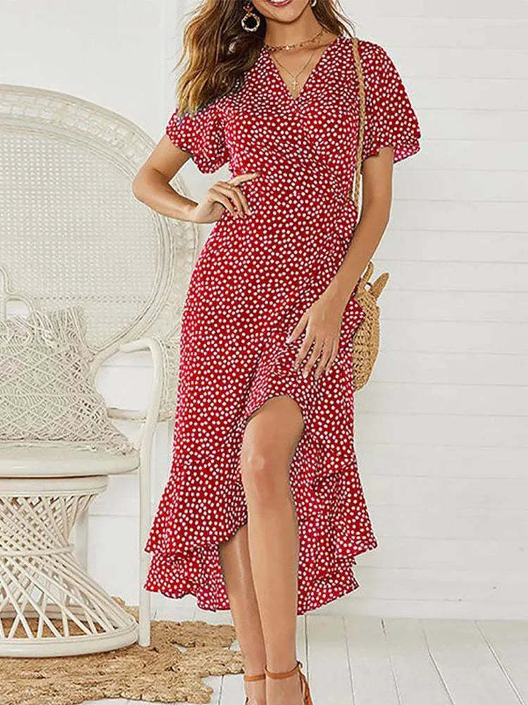 Damen Maxikleid mit floralem Design und schwingendem Saum EB