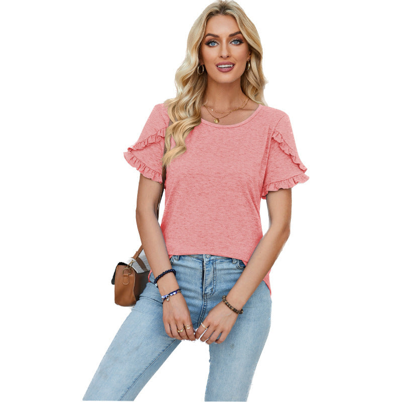 Damen lässiges T-Shirt mit Rüschendetails EB