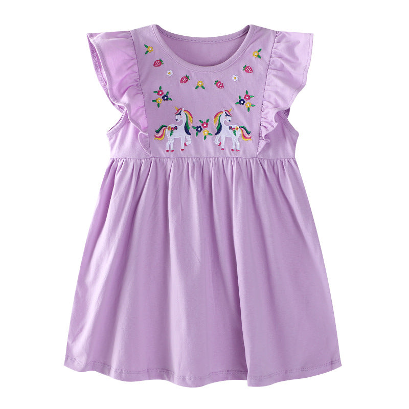 Mädchen Kleid mit zauberhaften Einhorn-Stickereien EB