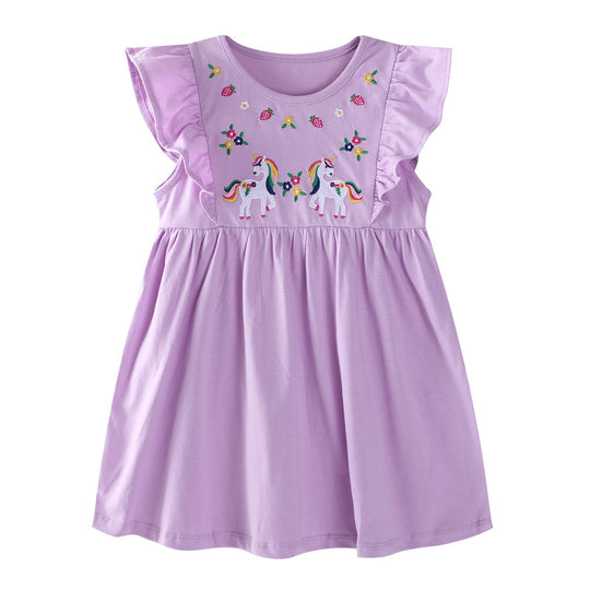 Mädchen Kleid mit zauberhaften Einhorn-Stickereien EB