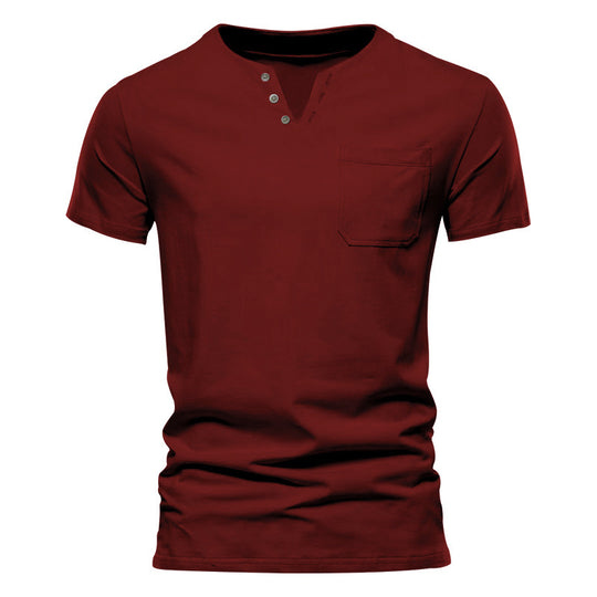 Herren nan tailliertes Kurzarm-Henleyshirt mit Brusttasche und asymmetrischer Knopfleiste EB