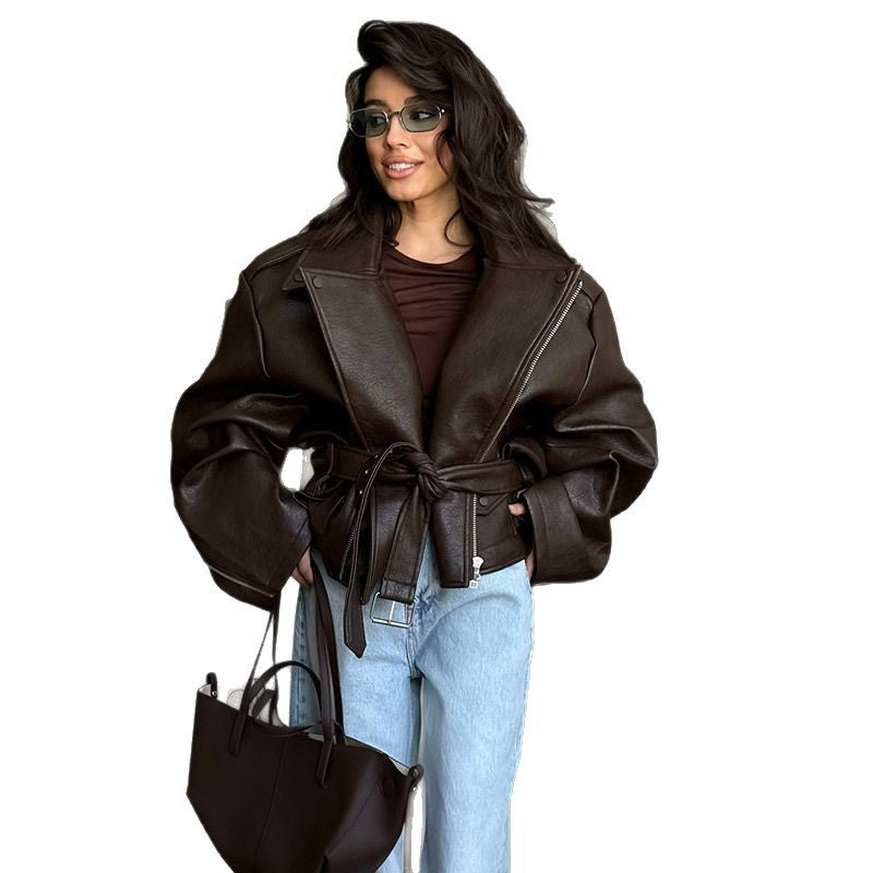 Damen Modische jacke mit großzügigem Schnitt und Taillengürtel EB
