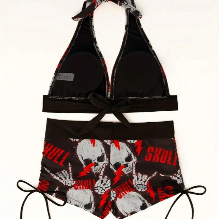Damen Bikini-Set mit tiefem V-Ausschnitt und kontrastierenden Shorts EB