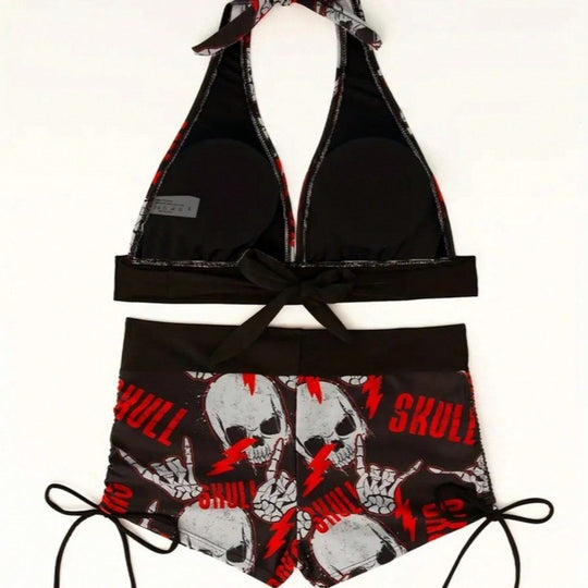Damen Bikini-Set mit tiefem V-Ausschnitt und kontrastierenden Shorts EB