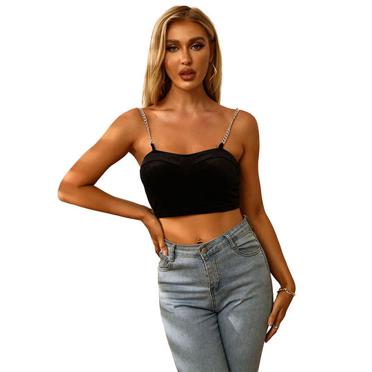 Damen Cropped Top mit dekorativen Kettenträgern und tailliertem Schnitt EB