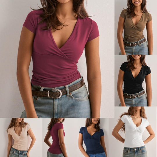 Damen figurbetontes T-Shirt mit elegantem V-Ausschnitt EB