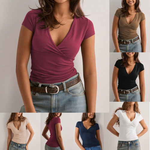 Damen figurbetontes T-Shirt mit elegantem V-Ausschnitt EB