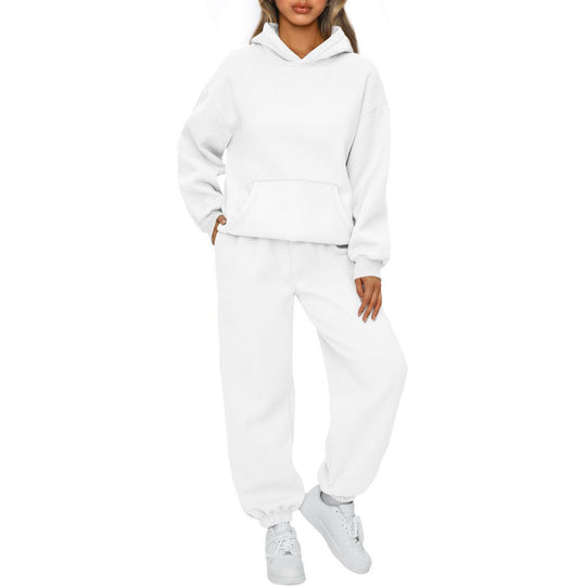 Damen nan Oversize Kapuzenpullover und Fleece Jogginghose Set mit Kängurutasche EB
