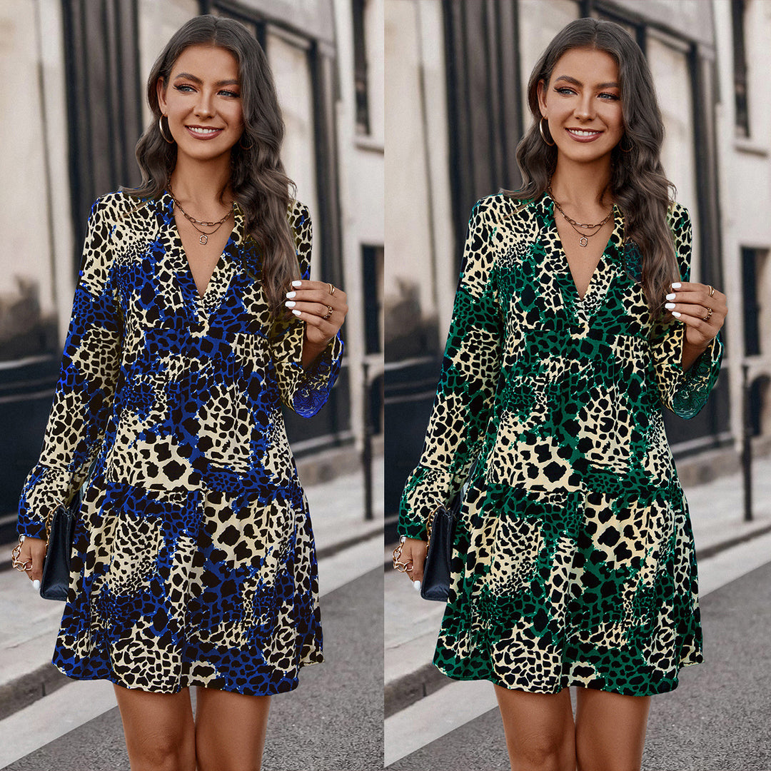 Damen Kurzarm-Kleid mit einzigartigem Tiermuster EB