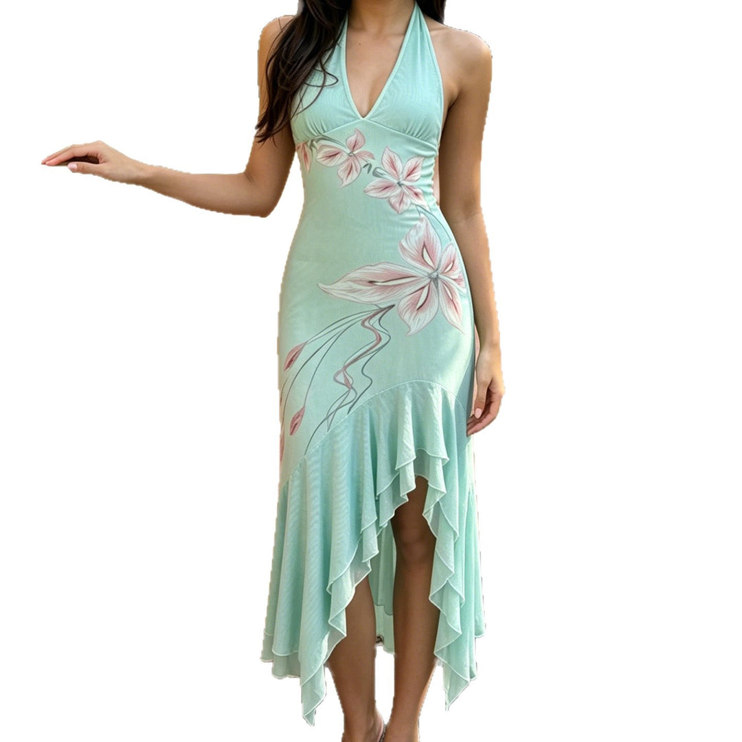 Damen Elegantes Maxikleid mit floralem Design und asymmetrischem Saum EB