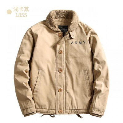 Herren nan militärisch inspirierte Canvasjacke mit Teddykragen, isolierender Innenlage und Kordelzug EB