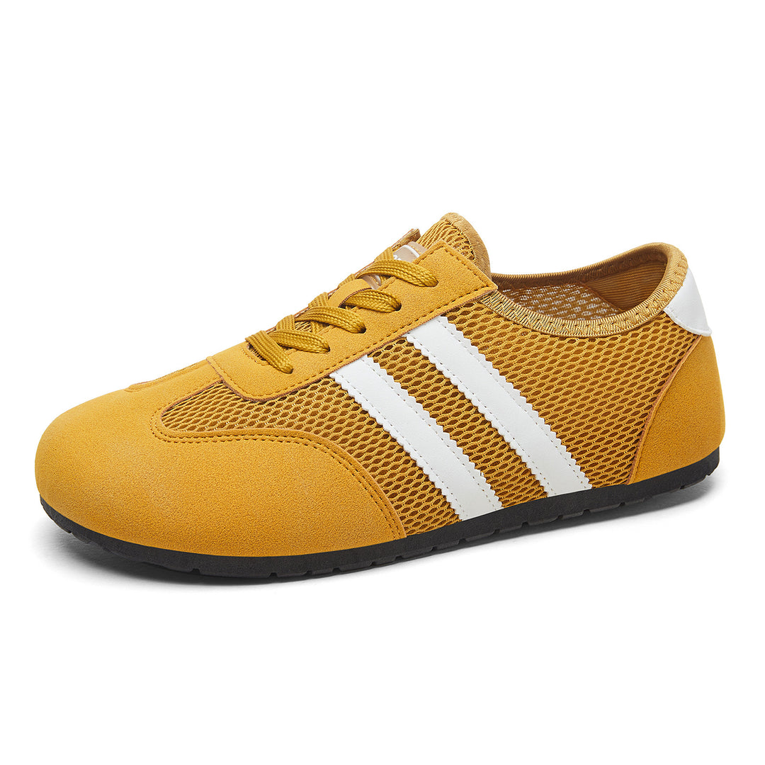Damen nan retro-sportlicher Low-Top Sneaker mit atmungsaktivem Mesh, Veloursüberzügen und rutschfester Gummilaufsohle EB