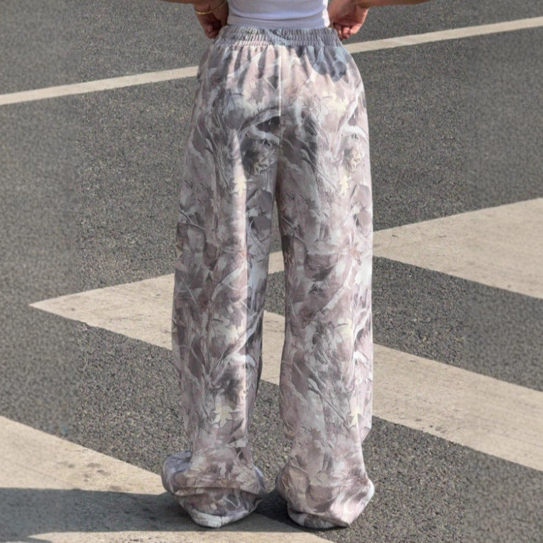 Damen Weitgeschnittene Print-Hose mit elastischem Bund EB