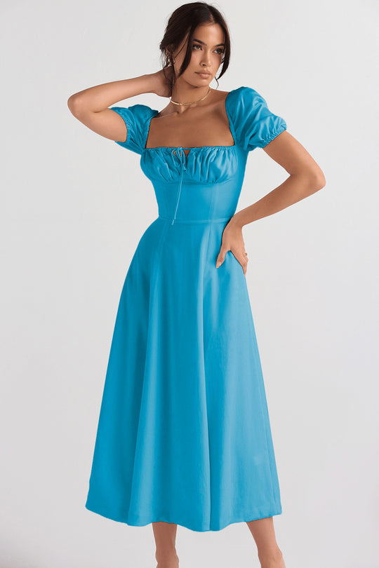 Damen Midi-Kleid mit gerafftem Oberkörper und ausgestelltem Rock EB