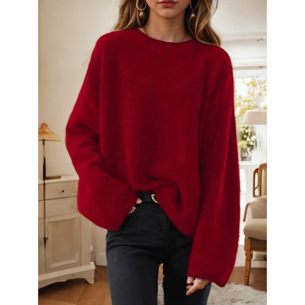 Damen nan lässiger Oversize-Strickpullover mit Rundhalsausschnitt und überschnittener Schulterpartie EB