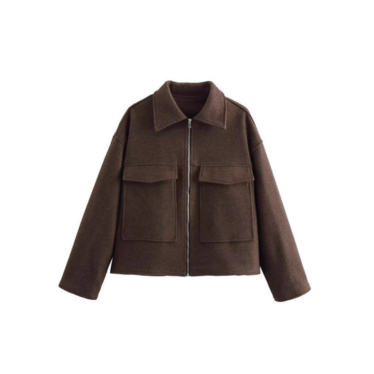 Damen lässige Jacke mit aufgesetzten Taschen und Reißverschluss EB