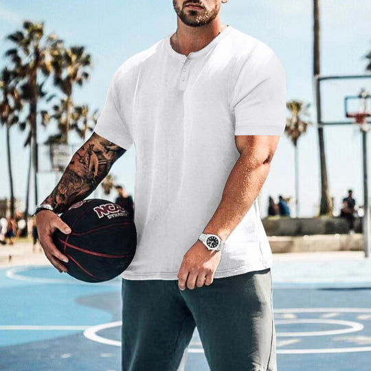 Herren lässiges Kurzarm-Henley-Shirt mit hochwertigem Baumwoll-Mix und praktischem Knopfdesign EB
