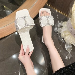 Damen elegante Slides mit glamouröser Schleifenverzierung EB