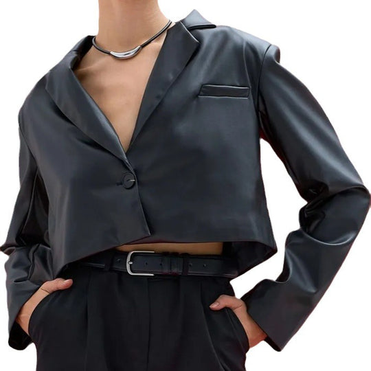 Damen lässige kurz geschnittene Kunstjacke EB