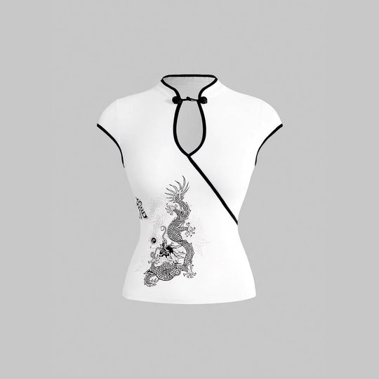Damen Chinesische Seidenbluse mit kunstvollem Drachenmotiv EB